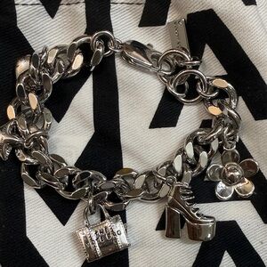 Marc Jacobs Silver Charm Bracelet with Shoe and Flower